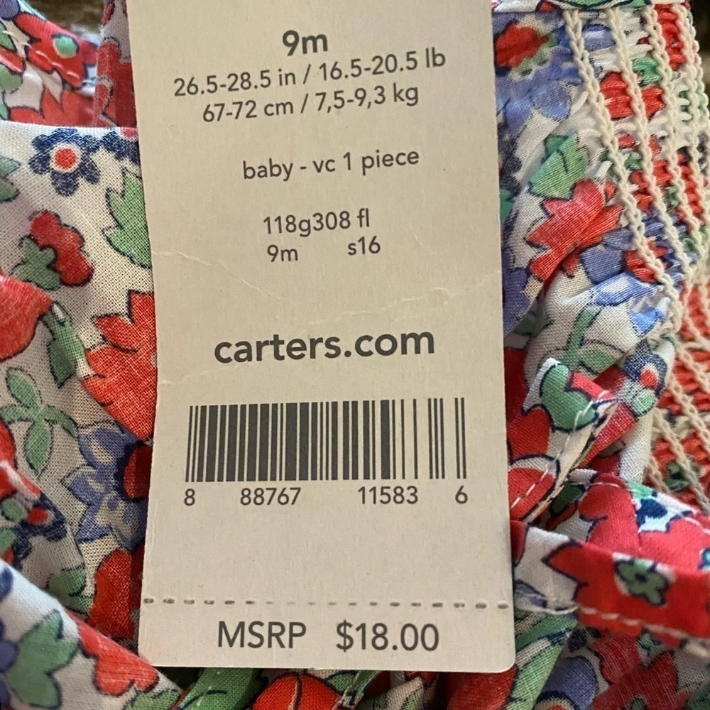 Carters Colorful Floral Romper Size 9 Months New With Tag